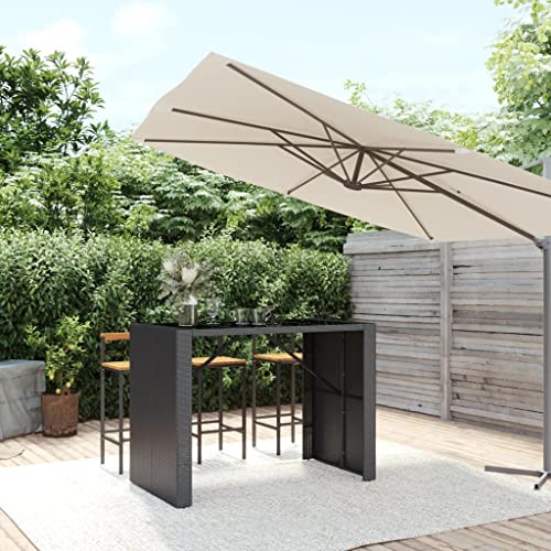 KLYEON Bartisch mit Glasplatte Schwarz 145x80x110 cm Poly Rattan,Schwarzer Gartentisch mit Glasplatte Perfekt für Terrasse, Balkon und Garten Gartenmöbel & Zubehör