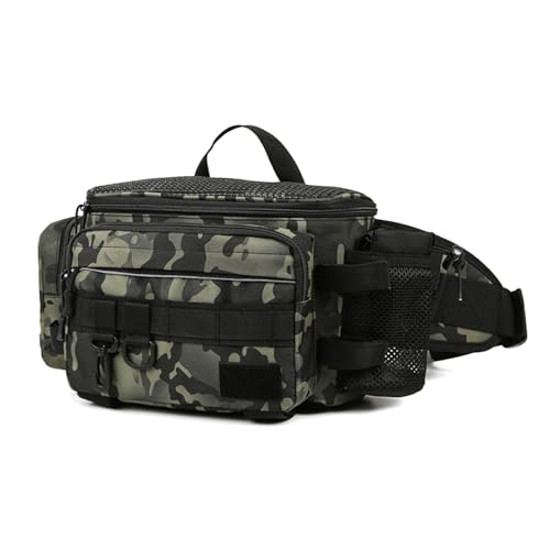 AGONEIR Große Kapazität, multifunktionale Angelködertasche, wasserdicht, zum Radfahren, Crossbody-Tasche, Angelwerkzeug-Organizer, Dark Night Camouflag