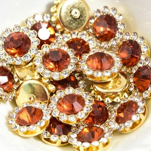 Bulk Flatback Strasssteine, Kristall Hotfix, Runde Strasssteine ​​in Sonnenblumenform mit goldener Unterseite, for Aufkleben, Glitzerkristalle, Strass for selbstgemachte Hochzeitskleider, 100 Stück(Co