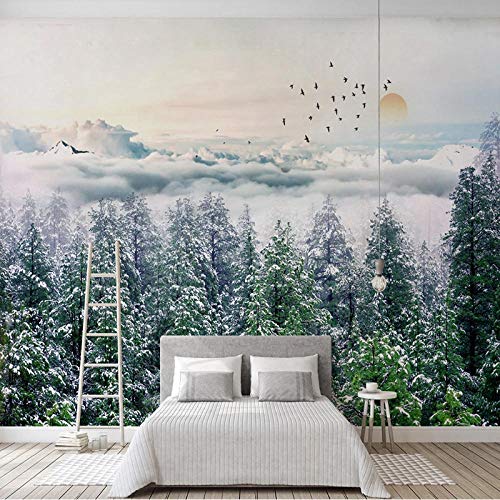 XLMING Tannenbaum Neblige Wolke Schnee Szene 3D Tapeten Home Esszimmer Sofa Schlafzimmer Wohnzimmer TV Hintergrund-200cm×140cm