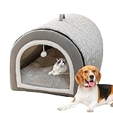 Hundehöhle | 2-in-1 abnehmbares, überdachtes Katzenbett mit Kugelanhänger - Überdachtes Katzennest, waschbarer und bequemer Katzenversteck, gemütliches Hundebett mit Abdeckhöhle für Haustiere, Hauskat