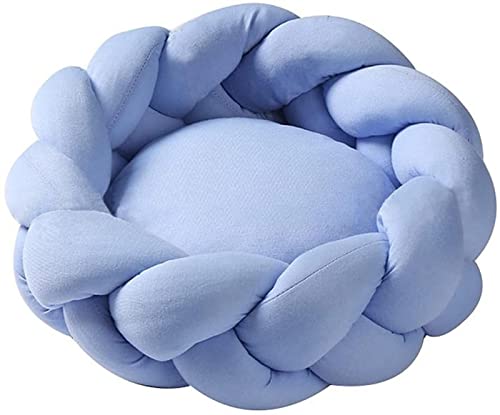 Katzenbetten Weiches Warmes Handgemachtes Stricken 5CM Dickes Kissen Rund Welpe Kätzchen Hundesofa Waschbar Nest für Kleine Hunde Katzen (Farbe : Blau, Größe : 30cm/11.8inch)