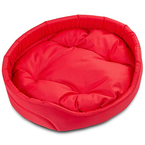 Hundebett | Oval Hundekissen für Mittlere Hunde | Kratzfest Hundeliege mit Kissen | Hundekorb | Waschbar Polyester | Große: L (57x52 cm) | Farbe: Rot