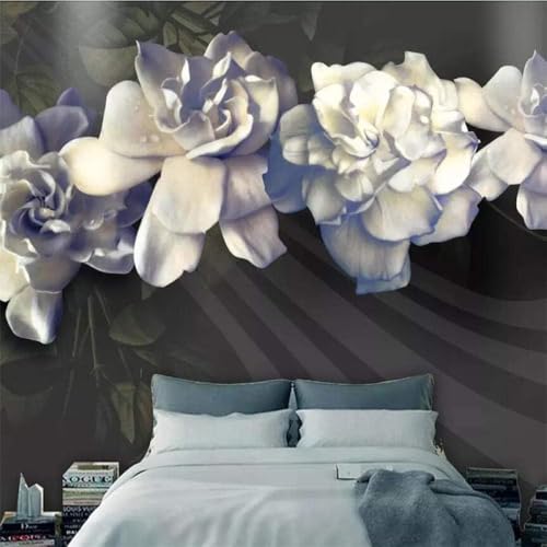 Geprägte Weiße Vintage-Blume 3D Tapete Poster Restaurant Schlafzimmer Wohnzimmer Sofa TV Dekorative Wand-200cm×140cm