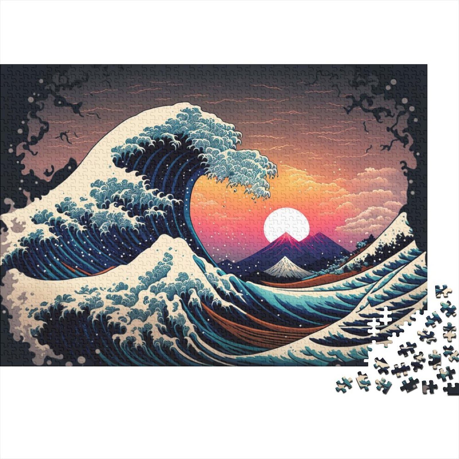 Ocean Wave Japan Holzpuzzle für Erwachsene und Teenager, 1000 Teile für Erwachsene, schwierige Puzzles, interessante Puzzles zur Stressreduzierung (Größe 75x50cm)