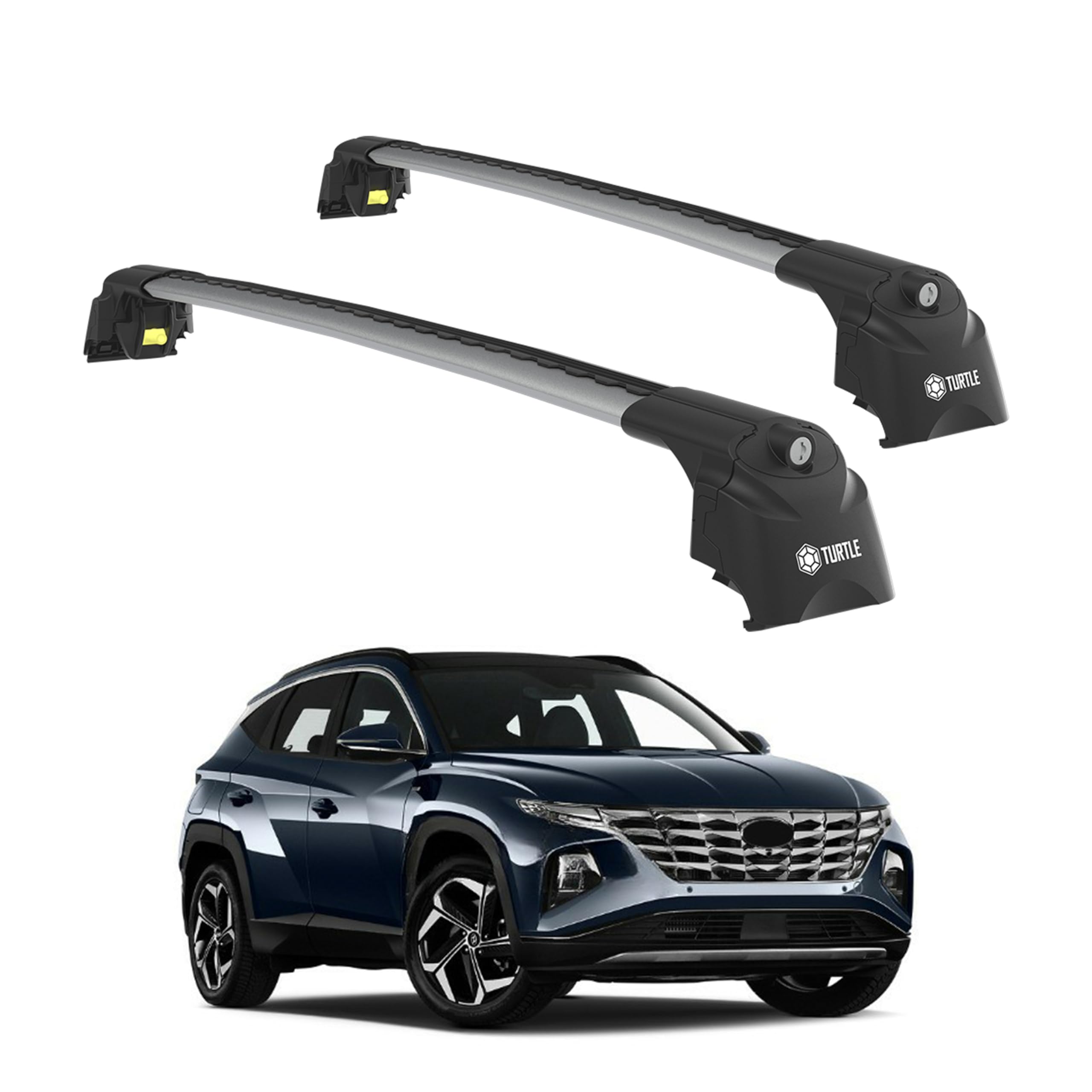 TURTLE Dachträger für Autos Air2 Hyundai Tucson (NX4) 2022-2023, 109 cm Barrenlänge 75 kg Tragfähigkeit Aluminium Dachgepäckträger, Abschließbar - Einstellbar Fahrradträger Skitrager-Grau