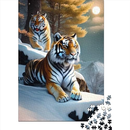 Tigers Schwierige, anspruchsvolle Puzzles 1000-teiliges Holzpuzzle Puzzles für Erwachsene Teenager genießen Spiele für Erwachsene (Größe: 75 x 50 cm)