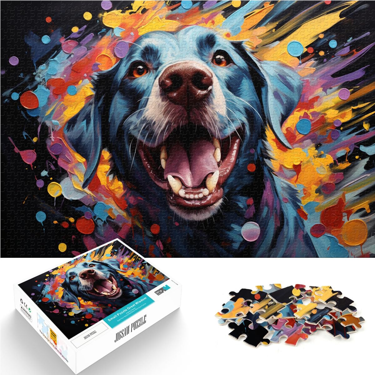 Puzzle, farbenfrohes psychedelisches weißes Labrador-Gemälde, 1000 Teile, Holzpuzzle, ganze Familie, 1000 Teile (50 x 75 cm)