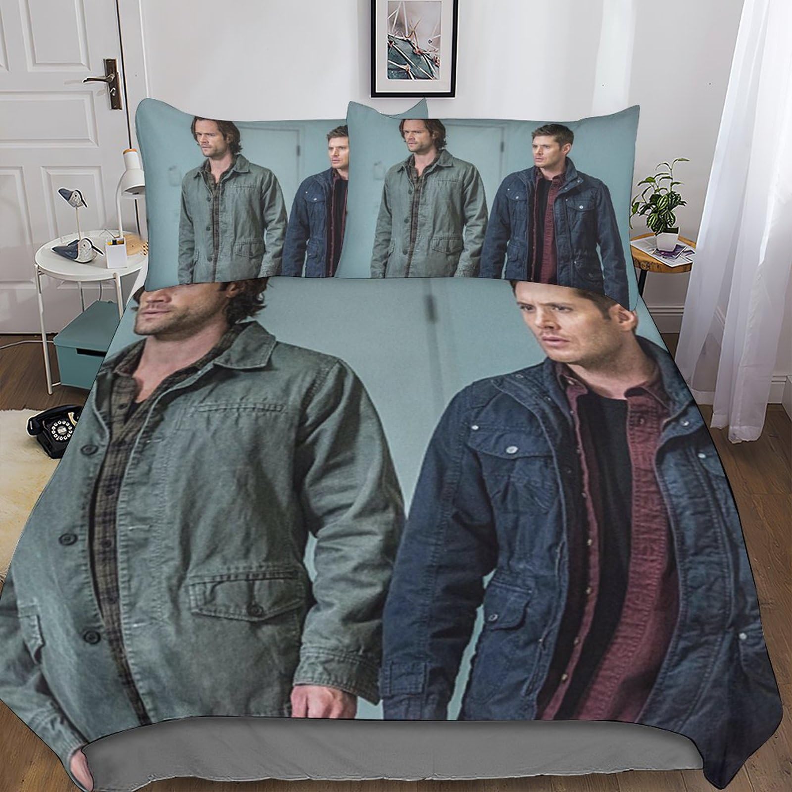 UKALOU Supernatural Sie Einen Erholsamen Schlaf in Diesem 3-teiligen Superhelden Duvet-Cover-Set Aus Mikrofaser Mit 3D-Druck - Versteckter Reißverschluss Und Pillowcases Enthalten Double（200x200cm）