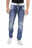 Cipo & Baxx Herren Jeanshose Straight Fit, Regular Denim Pants im Kontrastnaht, Hoher Baumwolle Jean Hose für Männer mit trendigen Ziernähten, Casual-Look Klamotten für Herren, CD695, Blau, W38 L32