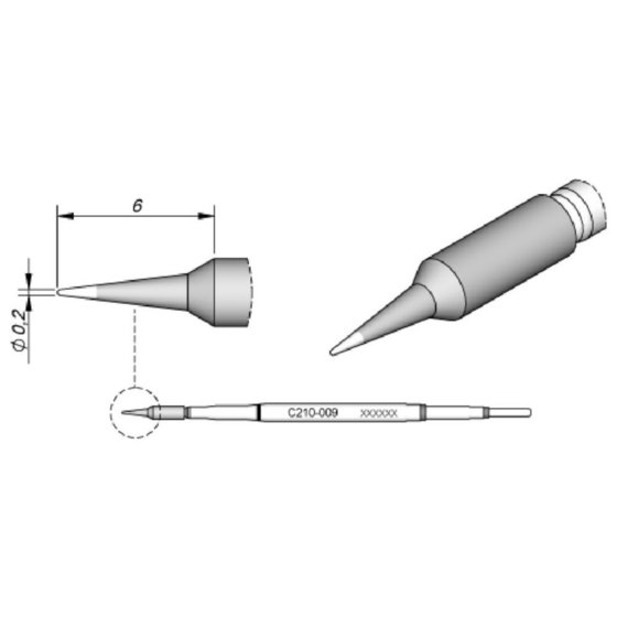 JBC - Lötspitze Serie C210, Rundform, C210009/ø0,2mm, gerade