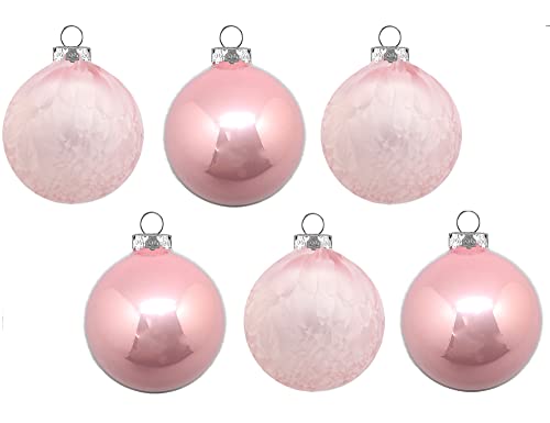 Thüringer Glasdesign Glaskugeln EIS/Opal 806-1234-999 | 6 Stück | Ø 8 cm - Rosa - Christbaumkugeln Weihnachtsbaumschmuck Edel Dezent Frost