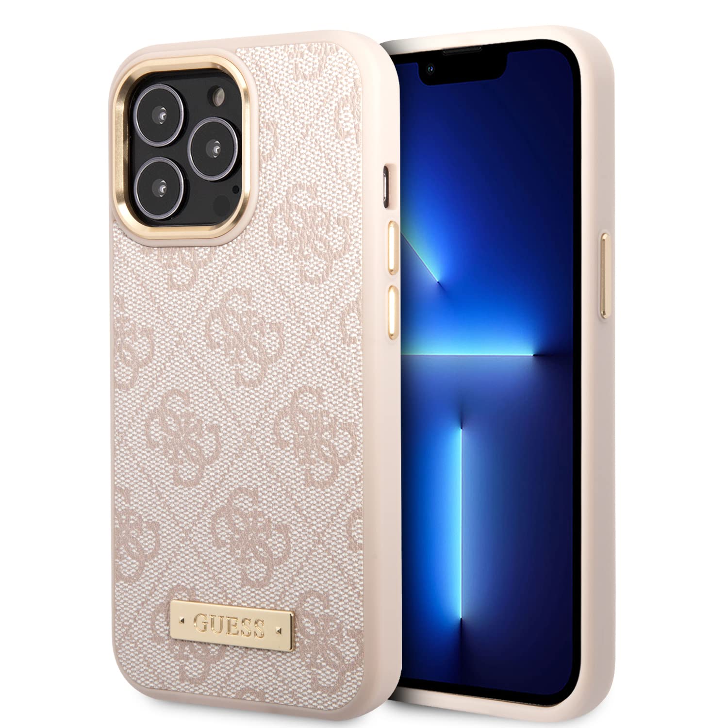 CG MOBILE Guess Handyhülle für iPhone 14 Pro Max in Pink Magsafe Kompatibel 4G Muster, PU Leder Schutzhülle & Anti-Kratzer Case mit Zugänglichen Anschlüssen, Stoßdämpfung & Signature Metall Logo