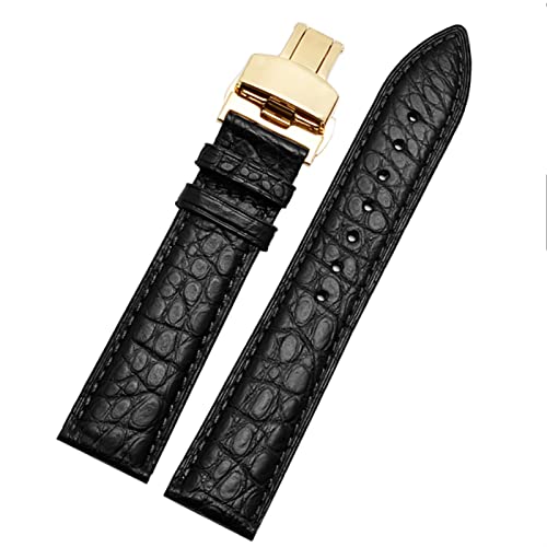 SCRUBY Crocodile -Leder -Uhrband für jedes Marken -Armband 12 13 14 15 mm Träger mit Klappverschluss(Black gold,12mm)