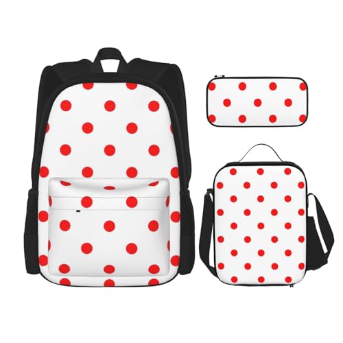 WURTON Polka Dot. Bedruckt Verstellbare Schultergurte Rucksack Set Mittagessen Tasche Federmäppchen Kombination Taschen Set