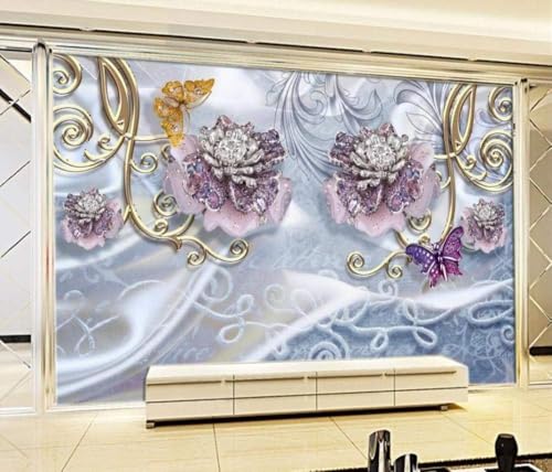 Lila Blumen Schmetterlinge 3D Tapete Poster Restaurant Schlafzimmer Wohnzimmer Sofa TV Dekorative Wand-430cm×300cm