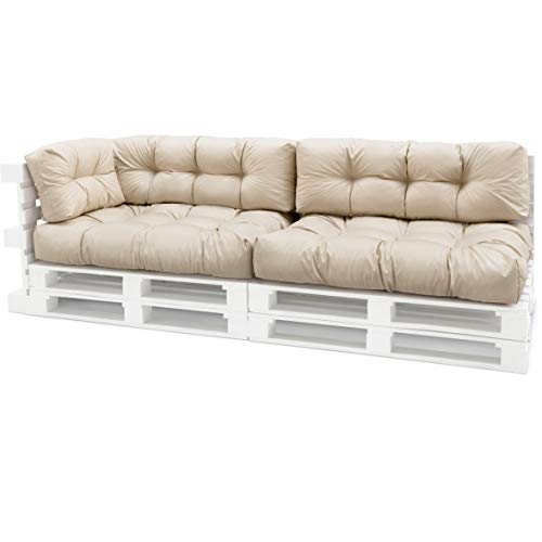 Spatium Palettenkissen Set abnehmbar Bezug wasserdicht gesteppt Palettenauflage Palettenpolster Palettensofa Palettenmöbel Beige 5er Set