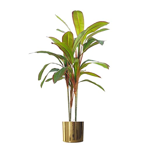 Leaf 100 cm künstliche realistische Dracaena Tropische Pflanze mit goldenem Metall-Pflanzgefäß