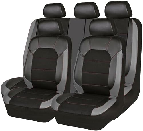 VOIV 9PCS Auto Sitzbezüge Sets für Nissan Leaf ZE0 2010 2011 2012 2013 2014 2015 2016 2017, Leder Wasserdicht Vordersitze Rücksitzschoner Leicht Zu Reinigen Schutz Lederausstattung,B Grey