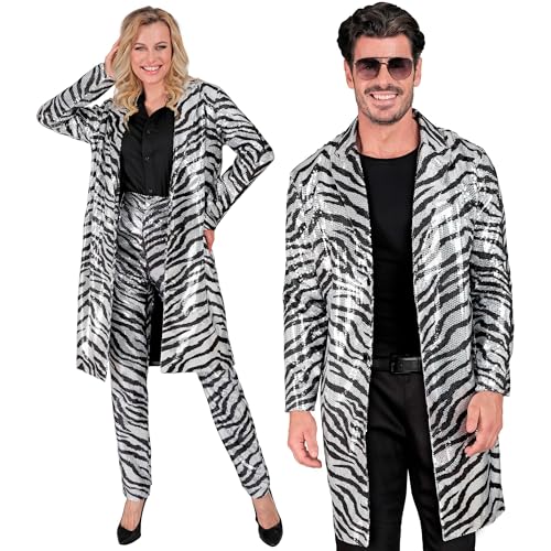 Widmann - Party Fashion Pailletten Mantel, Zebra Muster, Jacke, Weste, Party Outfit, Disco, Karneval, Animal Print