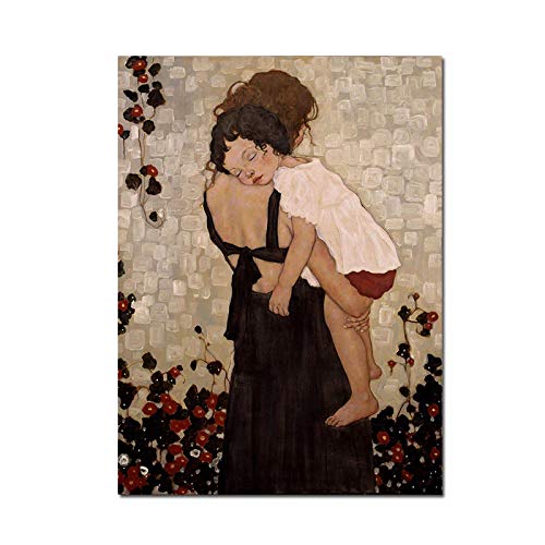 Klassischer Künstler Gustav Klimt Eine Mutter mit Kind Leinwand Poster Wandkunst Bild für Heimdekoration Drucke 40x50cm Rahmenlos