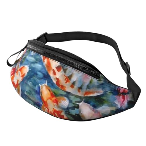 HSJFS Sporttasche mit Weltkarten-Aufdruck, Umhängetasche, lässige Brusttasche, Japanischer Koi Fisch, Einheitsgröße