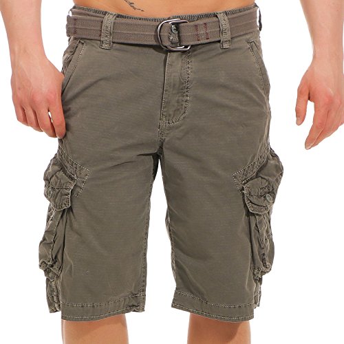 Jet Lag Herren Cargo Shorts Bermuda Take off 3 (18) kurze Hose mit Canvas-Gürtel dark grey W34