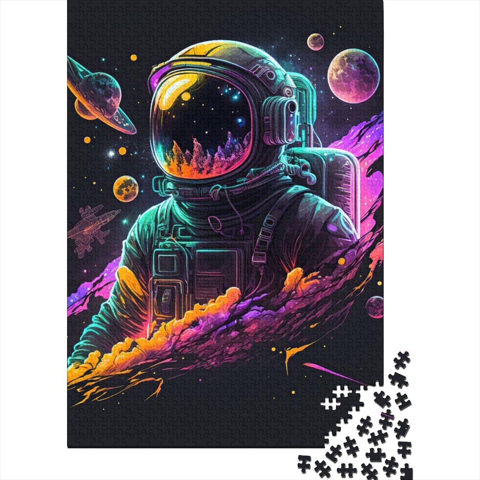 Neon-Astronaut, lustiges Puzzle für Erwachsene, 1000 Teile, 1000-teiliges Puzzle für Erwachsene, Puzzle mit passendem Poster und Quizblatt, 75 x 50 cm