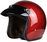 EBAYIN Halbhelme Jethelme Motorradhelm DOT/ECE-zertifizierter Offener Motorradhelm Retro-Motorradhelm Für Kollisionssicheren Moped Scooter Cruiser Jet Helm 3/4 Helm,Red-L=（59~60cm）