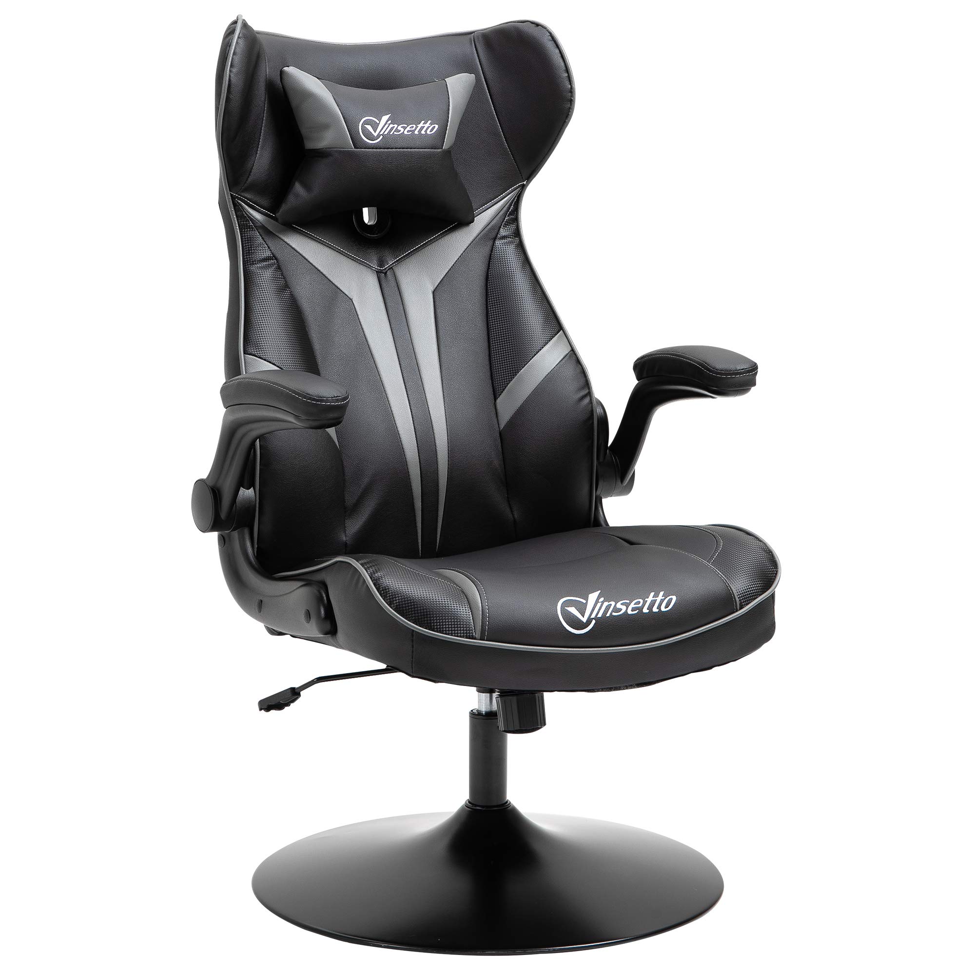 Vinsetto Gaming Stuhl ergonomischer Computerstuhl mit Wippfunktion Drehstuhl höhenverstellbar Stahl Schwarz+Grau 67 x 70 x 106-112 cm