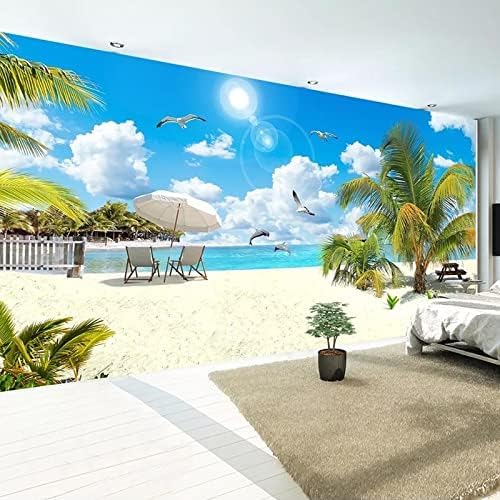 Blauer Himmel, Weiße Wolken, Sandstrände, Kokospalmen Und Meerblick. 3D Tapeten Wanddekoration Fototapete Sofas Wohnzimmer Wandbild Schlafzimmer-430cm×300cm