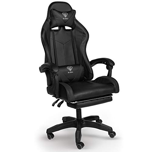 Trisens Gaming-Stuhl mit Fußstützen - Bürostuhl ergonomisch stufenlos einstellbar - Gamer Chefsessel, Computer Office Chair, Schreibtischstuhl, Büro Stuhl, Farbe:Schwarz