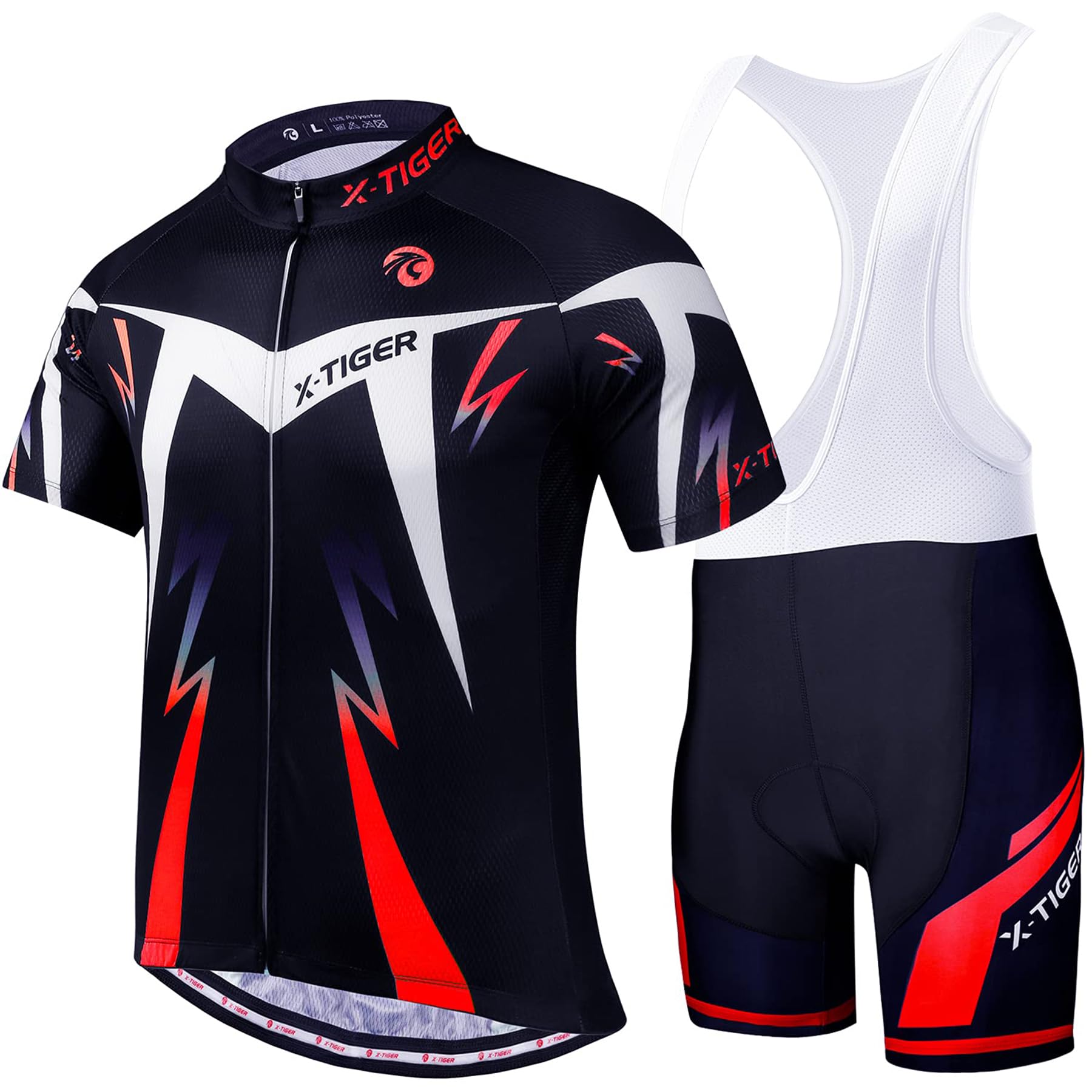 X-TIGER Herren Fahrradtrikot kurzärmliges Set mit 5D-Gel-gepolsterten Shorts Fahrradbekleidung Set für Mountainbikes