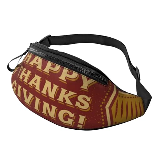 HSJFS Modische Hüfttasche mit buntem Fußballdruck, verstellbare Hüfttasche, lässige Brusttasche, Happy Thanksgiving, Einheitsgröße