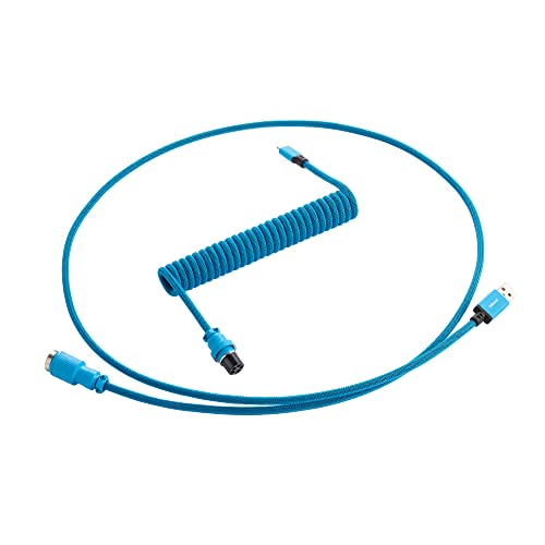 CableMod Pro Coiled Keyboard Cable - Spiralkabel für Tastatur Micro USB auf USB Typ A - Gaming Tastaturkabel 1,5m Lange - Hohe Lebensdauer - Aviator Stecker - Blau