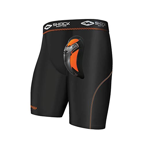 ShockDoctor Jungen Tiefschutz Kompressions-Short mit Ultra Carbon Flex Cup, Black, L