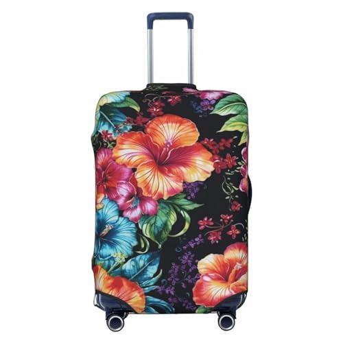 CSGJMYGS Reisegepäckabdeckung, elastisch, waschbar, modisch, kratzfest, schöne Hibiskusblüte, Koffer-Schutz, passend für 45,7 - 81,3 cm Gepäck, Schwarz , XL