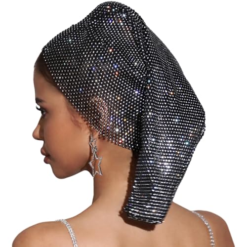 Meiliyizu Kopfwickel, funkelnder Turban-Hut für Damen, Stirnband, volle Strasssteine, Nachtclub, Party, Raves, Kostüm, Blingbling Head Wrap