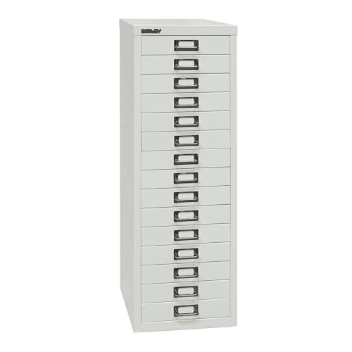 Bisley MultiDrawer, 39er Serie, DIN A4, 15 Schubladen, Metall, 645 Lichtgrau, 38 x 27.9 x 86 cm