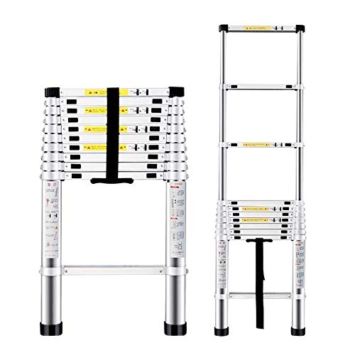 RASOANOA Teleskopleiter, Aluminium-Teleskop-Ausziehleiter, EIN-Knopf-Einzugs-Teleskopleiter, Teleskop-Anlegeleiter für den Außenbereich (Größe: 10,4 Fuß), Ehe Ambitious