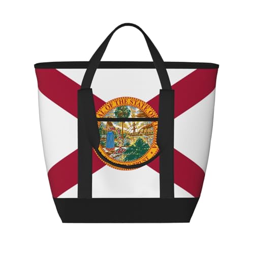 YQxwJL Einkaufstasche mit florida-Flagge, großes Fassungsvermögen, isolierte Lunchtasche, wiederverwendbare Einkaufstasche mit Reißverschluss, für Damen und Herren