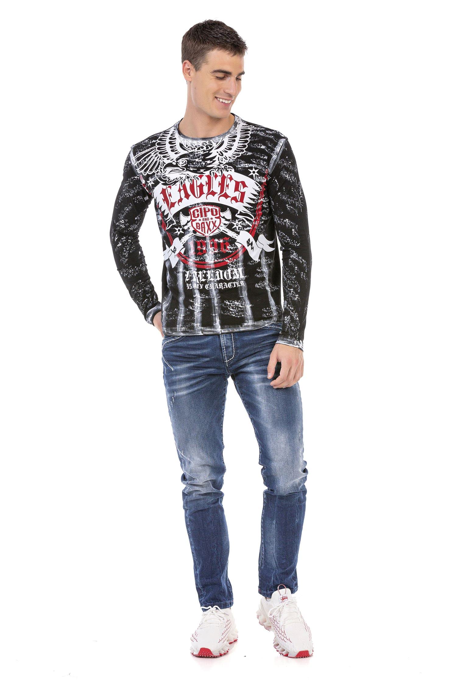 Cipo & Baxx Herren Sweatshirt Pullover Langarmshirt Longsleeve Sweater Print CL493 Ecru M