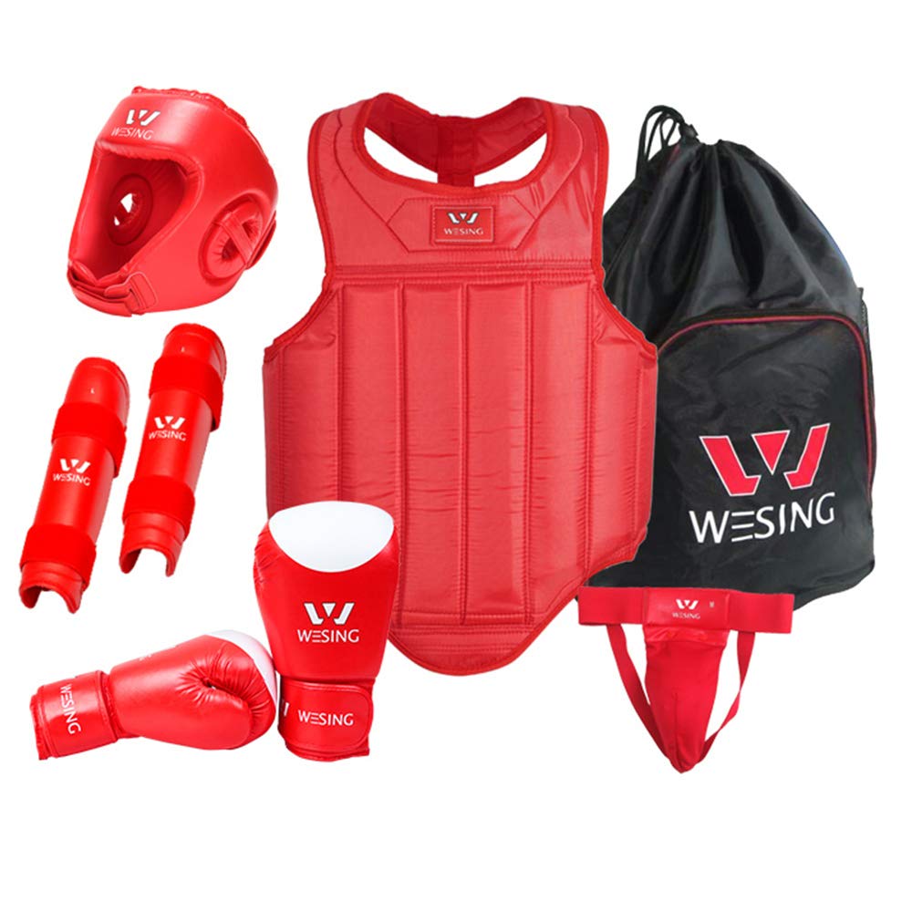 Wesing Professional Herren Damen MMA Kampfsport Boxen Muay Thai Sparring Wettkampfset mit Tasche - rot - Größe S