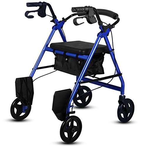 Faltbare Gehhilfe aus Aluminium, Gehhilfe, Rollator, Einkaufswagen mit Sitz, Handbremse und Fußstütze (Rot) (Farbe: Blau) (Blau)