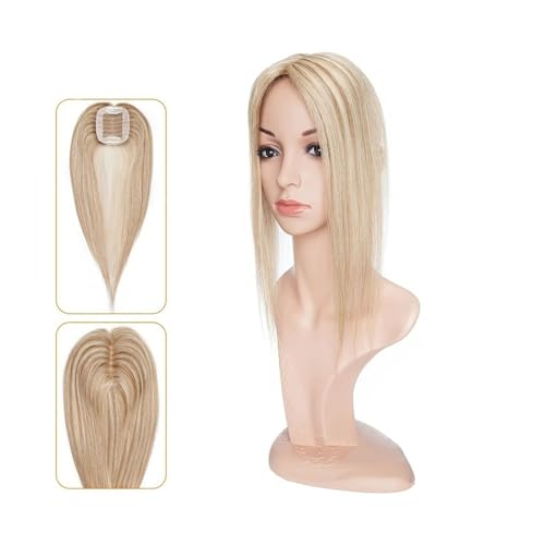 Haartopper für Frauen Echthaar-Topper for Frauen, 6 x 9 cm, handgebundene Haar-Topper mit Seidenbasis, 110% indisches Haar, glattes, natürliches Haarteil, Clip-in-Haarverlängerung Haarteil Topper Tou