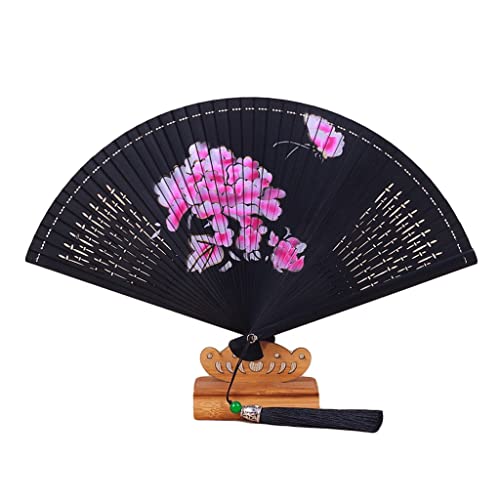 Dekorative Faltfächer Faltbarer Handfächer für Männer/Frauen Handfächer mit chinesischer Tradition, Tanzübungen, Aufführungen, Bambus-Faltfächer, Pfingstrosenblume, Geschenk, Handfächer (Farbe: