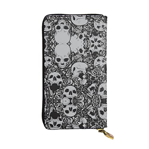 DMORJ Horrible Dark Skulls Flowers Pattern Leather Long Clutch Wallet : 7.48x4.13 Inch Comfortable Lightweight Waterproof Durable Nice Gift, Black, One Size, Schwarz , Einheitsgröße