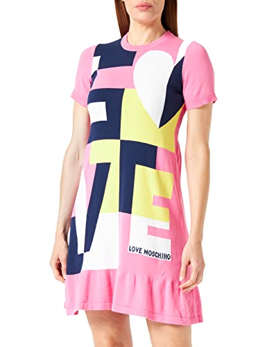 Love Moschino Women's Regular fit Short-Sleeved Dress, Fuchsia White Yellow Navy, 40