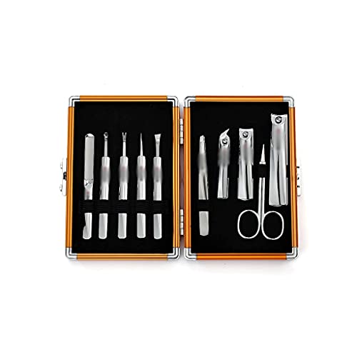 VSULZVNU Nagelpflegeset, Nagelknipser-Set, Maniküre-Set, 10-teilig, Edelstahl, Pediküre-Werkzeug-Set, Pflegeset mit tragbarem Etui für Herren, Pediküre-Set