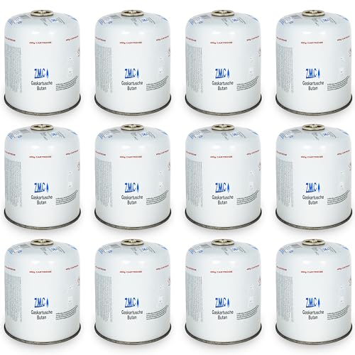 ZMC 12x Gaskartuschen 450g / 900ml mit 7/16" Eurogewinde Anschluss, Gas Schraubkartusche für Unkrautbrenner, Universal Druckgasdose mit Schraubventil